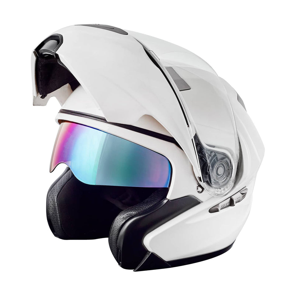 FlexGuard flip-up helmet matte white with tinted visor and intercom
