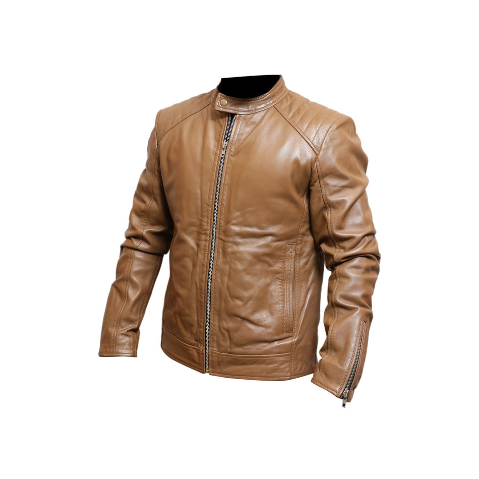 Brenox motorcycle leather jacket light brown