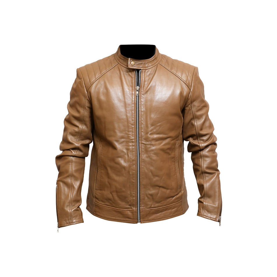 Brenox motorcycle leather jacket light brown