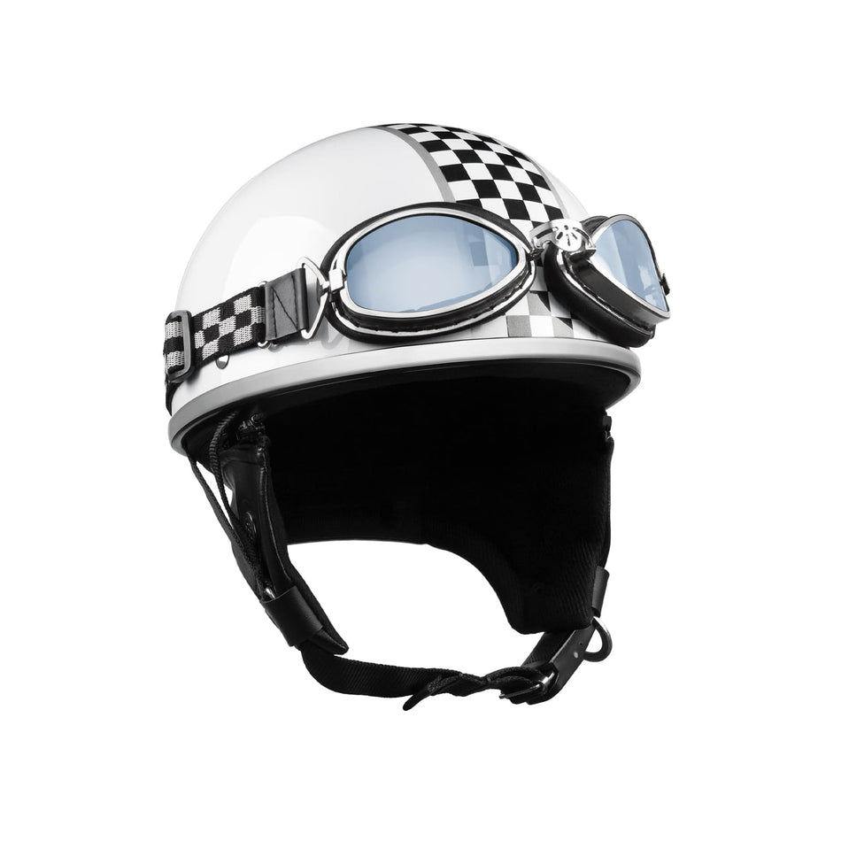 Elyra unisex vintage open face helmet glossy white with glasses