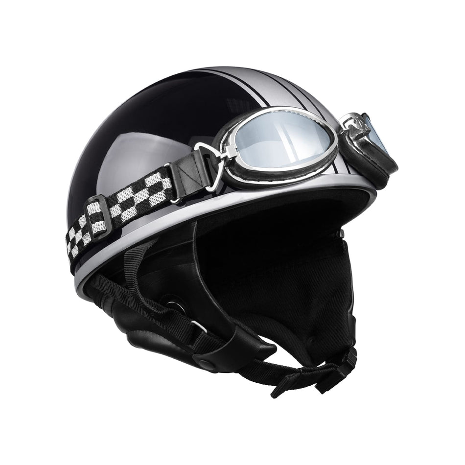 Boltix open face helmet matte black silver with glasses